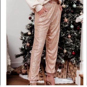 NWT Anthropologie Pink Rose Metallic Shimmer Jogger Pants